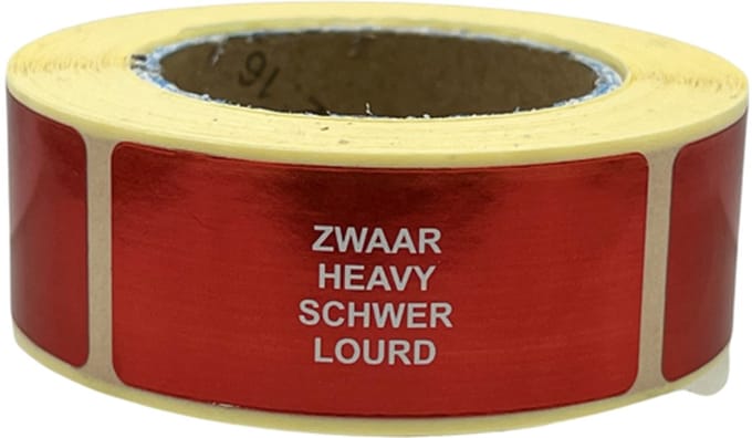 Zwaar sticker - 250 Stuks - 4 talen - 21x48mm - Waarschuwings sticker