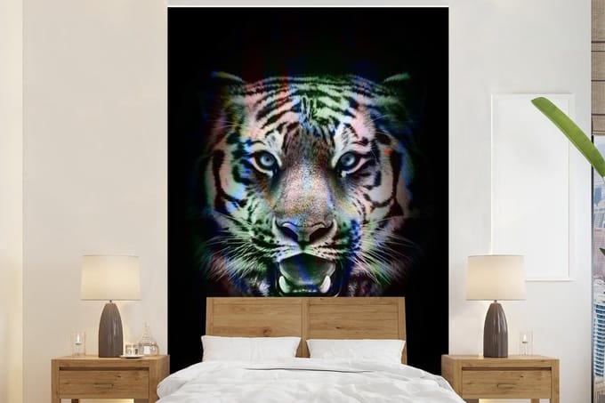 Behang - Fotobehang Tijger - Effect - Zwart - Wit - Breedte 145 cm x hoogte 220 cm