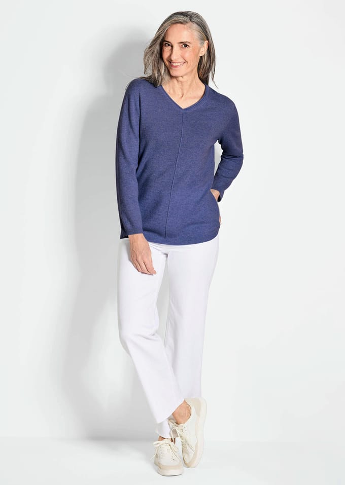 Pullover van kasjmier met V-hals - marine - Gr. 21 van Goldner Fashion