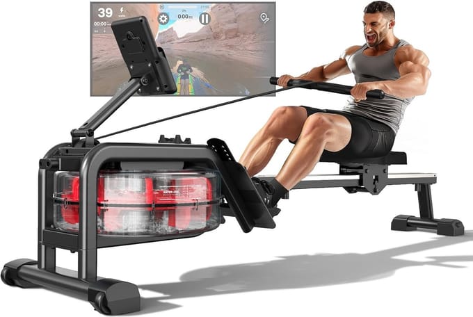 Roeitoestel Thuis - Waterroeitrainer - Full Body Workout - Interactieve App Connectie - Tot 210 cm - Zwart