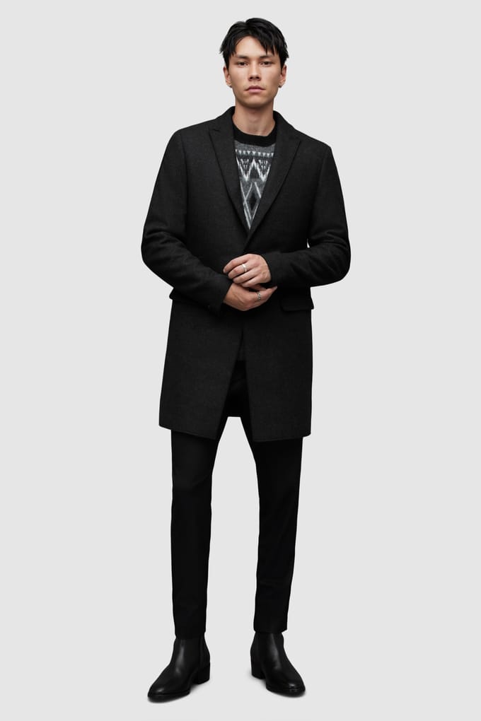 AllSaints Barnard Coat Cinder Black Größe: 34 | Einreihige Mäntel Outlet | Herren | Schwarz