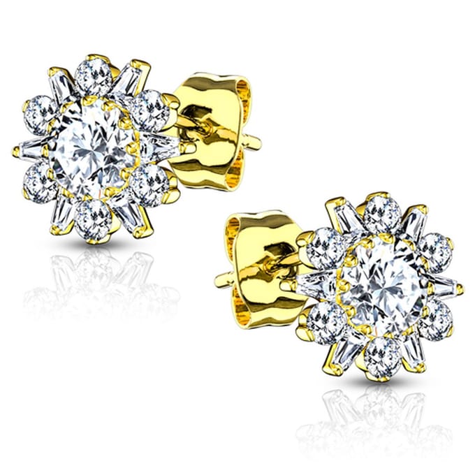 Oorbellen .925 Silver dahlia bloem - goud - LMPiercings