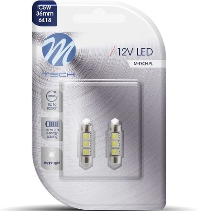 M-Tech LED C5W 12V 36mm - Basic 3x Led diode - Canbus - Wit - Set