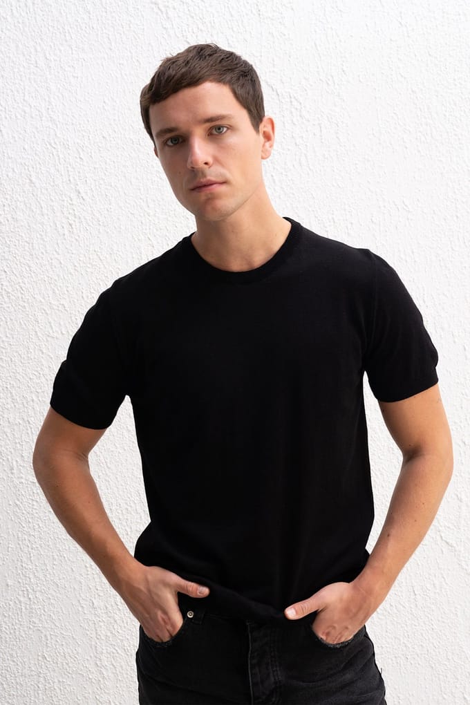 Eenvoudig Crew Neck Geribbelde T-shirt