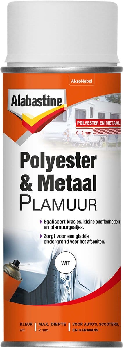 Alabastine - Polyester & Metaal Plamuur Spuitbus - Wit - 400 Ml
