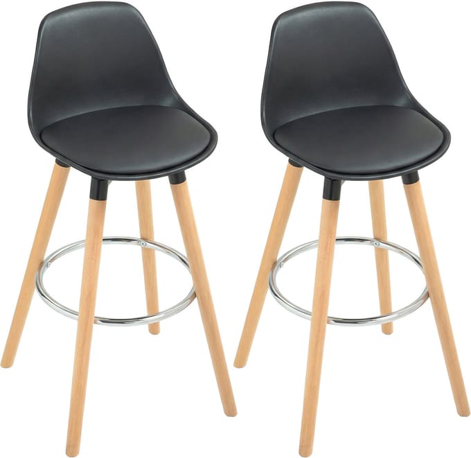 Homcom Barkruk-Kunstleer, Beukenhout-43B x 43L x 91H cm-Zwart