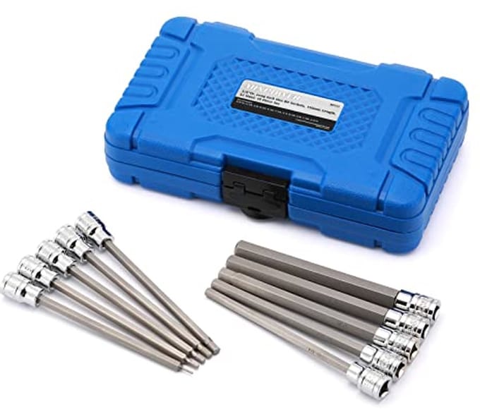 Lange Hex Bit Socket Set 3/8 Inch Drive, Inbus Bit Socket Set 1/16 tot 1/2 Inch, Extra Lange CR-V en S2 Staal, 10 Stuks