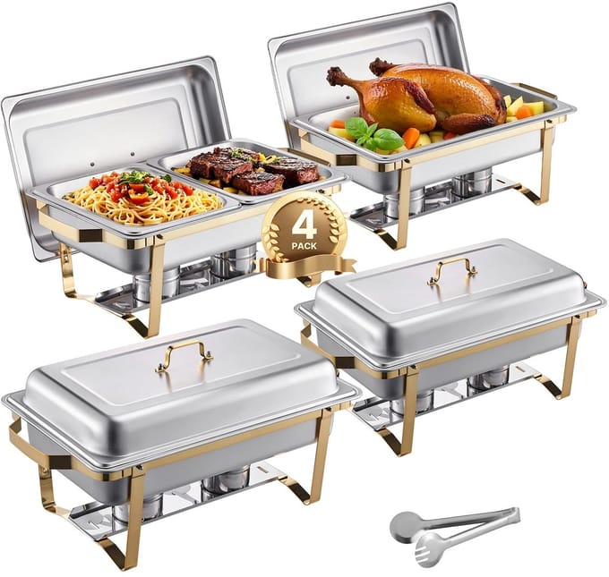 NordHaus Buffet Warmer Set 4-delig - Buffetwarmer - Houdt Eten Warm - RVS