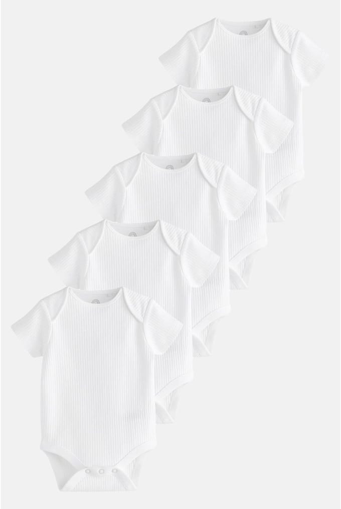 Next - Pasgeboren unisex - Rib Short Sleeve Baby Bodysuits 5 Pack - Wit
