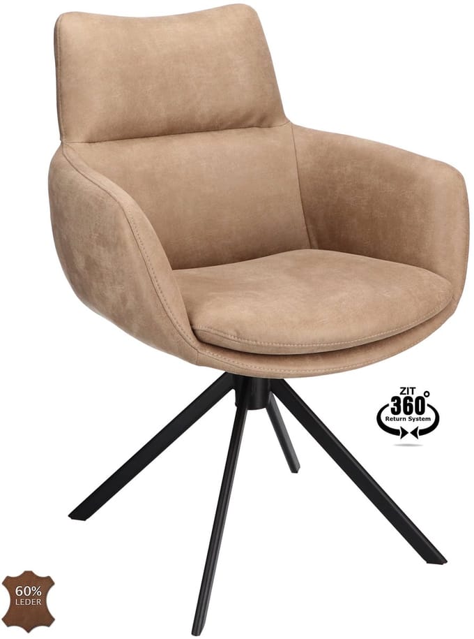 Icon Living - Armstoel Savo - Microleder Bull Liver - Leg Black 360° Return-System