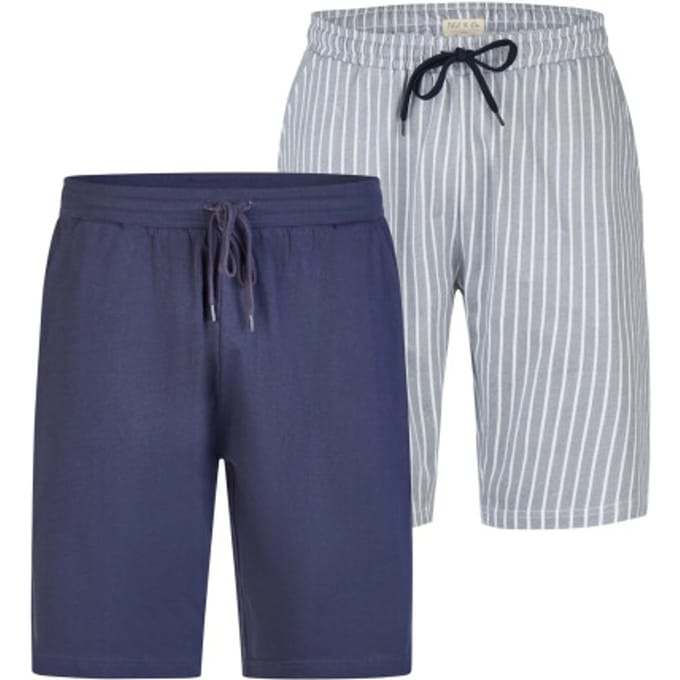 Phil & Co Heren Korte Pyjamabroeken 2-Pack Grijs Gestreept/Donkerblauw - Maat L