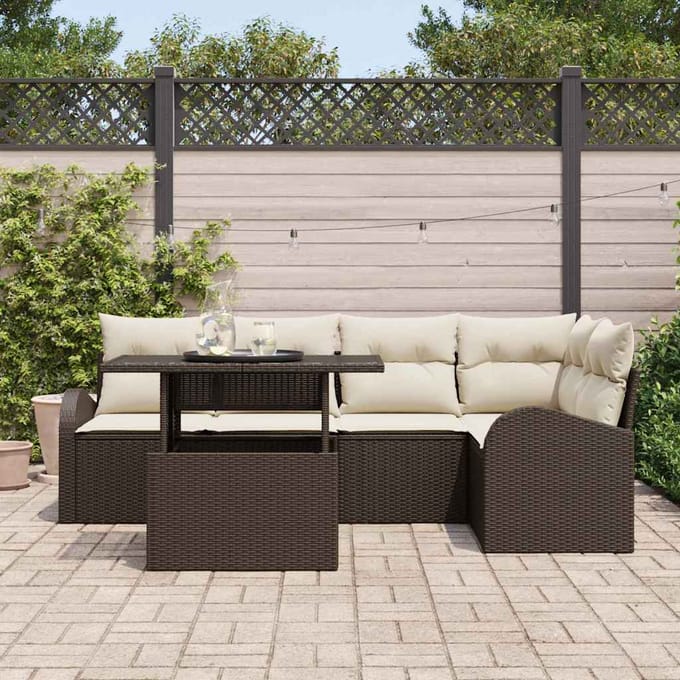 vidaXL - Tuinbank - Set - 6 - st - Bruin - en - Crème - poly - rattan