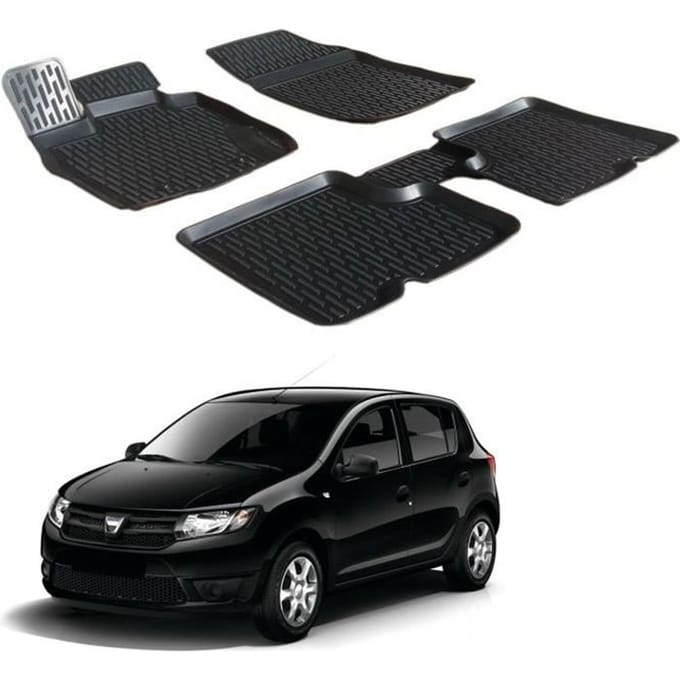 Tapis de sol - SCOUTT - Dacia Sandero 2012-2020 - Caoutchouc Premium - Sur mesure - Résistant à l'eau noir