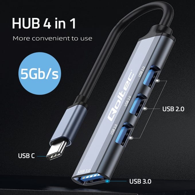 Qoltec Hub USB-C 3.1-adapter 4 in 1 |   USB 3.0 |   3x USB 2.0