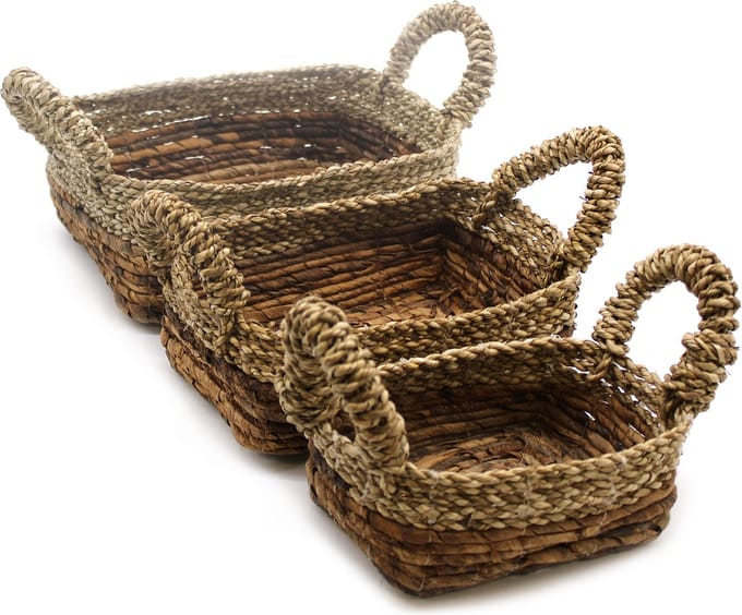 Vierkante mand van bananenblad en zeegras - set van 3