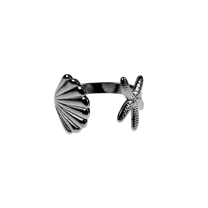 Ring Dames - Maritiem Design - Verstelbaar - RVS - Een Maat - Open Ring met Zeeschelp-Zeesterren