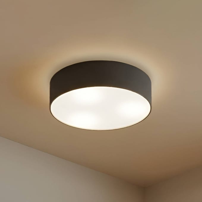 Lindby - plafondlamp - 3lichts - Stof, metaal - H: 17 cm - E27 - grijs, wit, mat nikkel