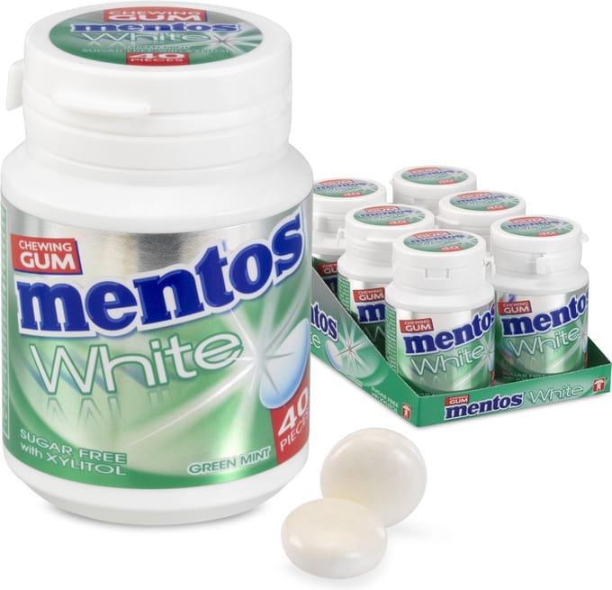Mentos Gum White Green Mint - Kauwgom - Suikervrij - 1x6stuks