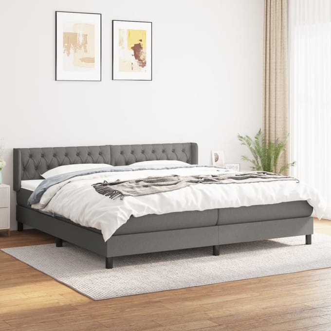 vidaXL - Boxspring - met - matras - stof - donkergrijs - 200x200 - cm