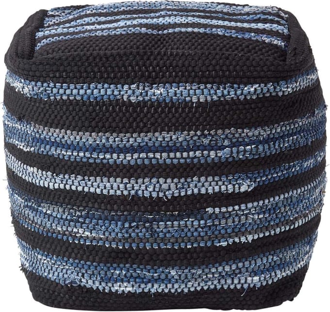 Homescapes Denim poef Texas - zitkubus blauw gestreept, 40x40 cm