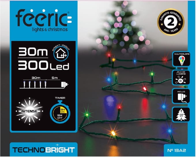 Feeric lights Kerstverlichting - gekleurd - 30 meter - 300 led lampjes - transparant snoer