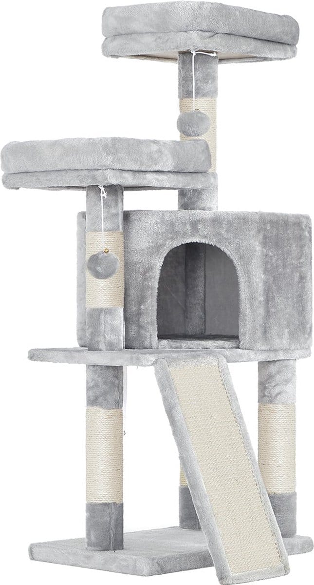 Krabpaal - 115 cm - Krabplank - Met 2 platformen - Met grot - Lichtgrijs