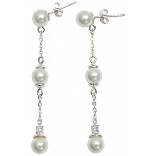 Dames Lange Oorbellen in 925 Sterling Zilver met Drievoudige Parel BIPE045