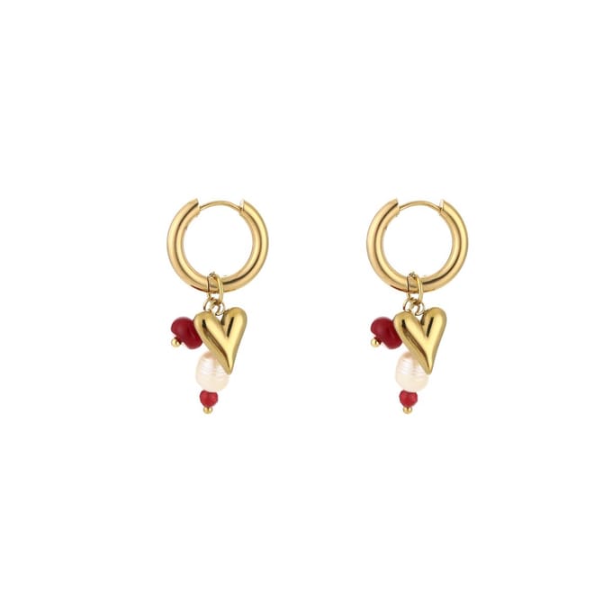 Oorbellen Dangling Heart - Rood - Stainless Steel - Goud