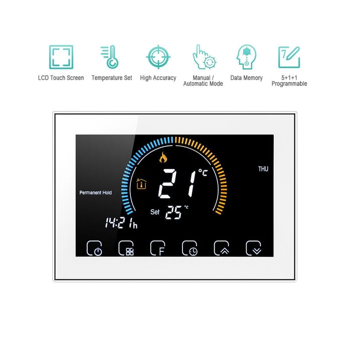 Thermostat Programmable intelligent Wi-Fi 95-240V, 5 + 1 + 1, Six périodes, commande vocale par application, rétroéclairage LCD Non-wifi blanc