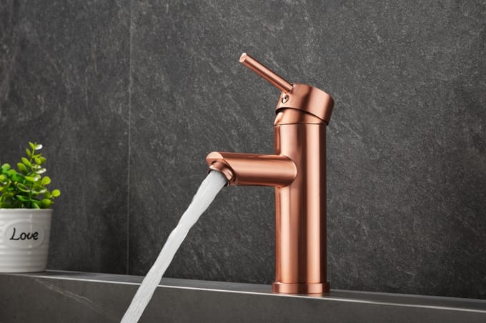 WEBO Koperen Wastafelkraan Atlanta - Koper - Waterbesparend - Incl. push-open waste