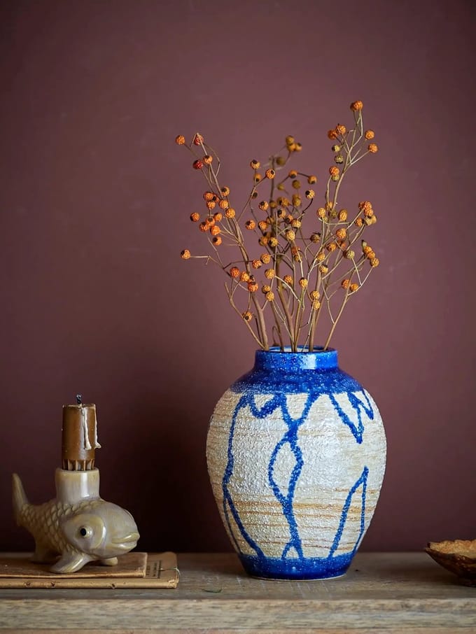 Bloomingville Vaas aardewerk blauw Avon 16cm