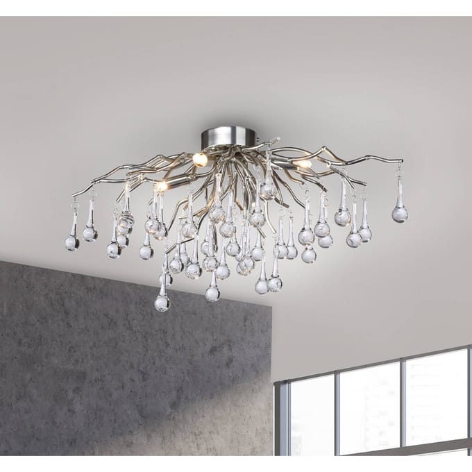 Paul Neuhaus plafondlamp Icicle, glazen hanglamp, 4-lamps, zilver