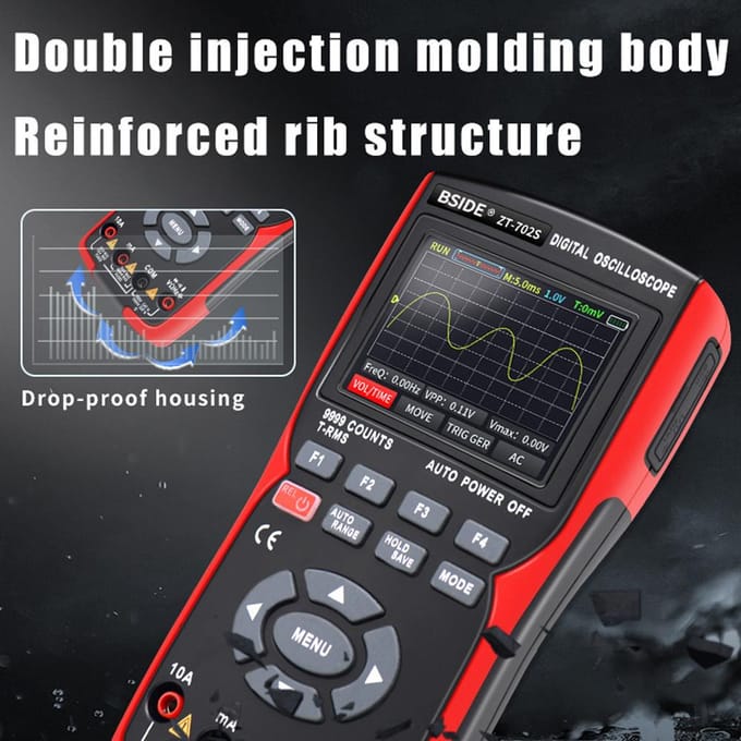 2in1 Digitale Oscilloscoop Multimeter 48MSa/s Bemonsteringssnelheid 10Mhz Bandbreedte 9999 Counts True RMS veelkleurig