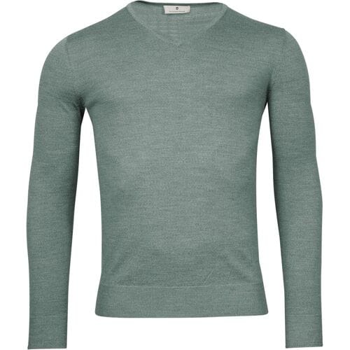 Thomas Maine Trui V-Neck Single Knit Merino Wool Petrol Green / male