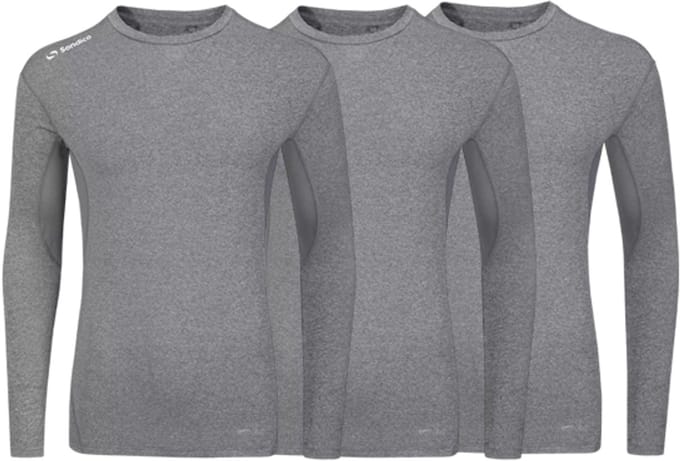 3-Pack Sondico compressie lange mouw sportshirt - heren - Mid grey - maat M