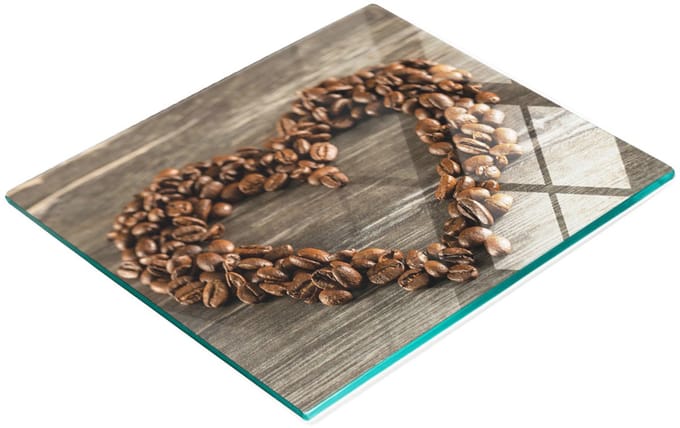 Glazen serveerplank met hartmotief van koffiebonen, 60x52 cm