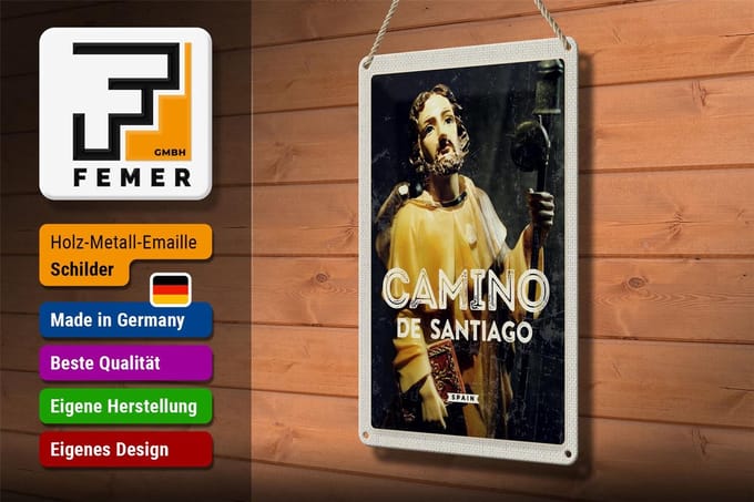Blechschild Reise 20x30cm Retro Camino de Santiago Sculptur