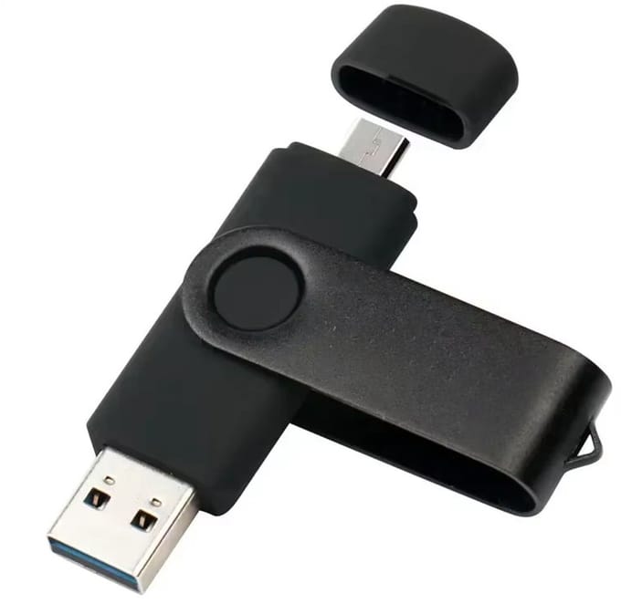 3-in-1 USB Stick 128GB – OTG Pen Drive Micro USB, Type-C & USB 3.0, Draaibare Flash Drive, Echte Capaciteit Memory Stick, Geschikt voor Smartphone, Tablet & PC-ZWART