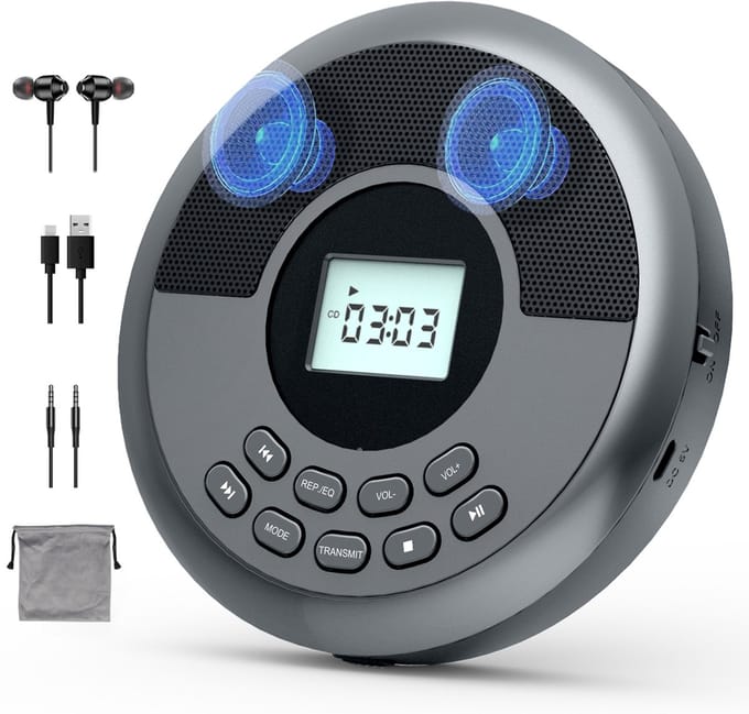 Ynkkvre - Cd Player Portable - Draagbare Cd-speler - Draadloze Bluetooth-verbinding En Ingebouwde Oplaadbare Batterij - 3-modus Audio - 1 - Grijs
