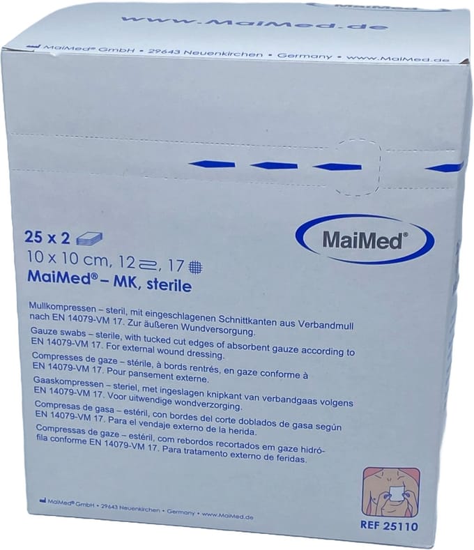Gaascompressen 10cm x 10cm Steriel verpakt - 12 laags