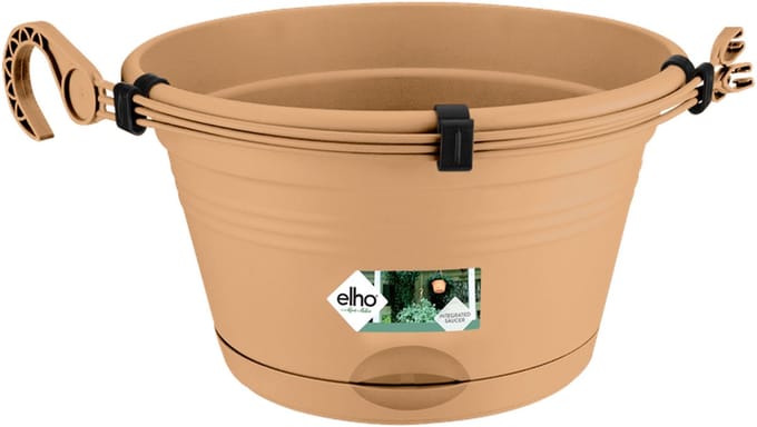 Elho Green Basics Hangschaal 28 - Bloempot voor Balkon Buiten - Ø 37.0 x H 16.5 cm - Mild terra