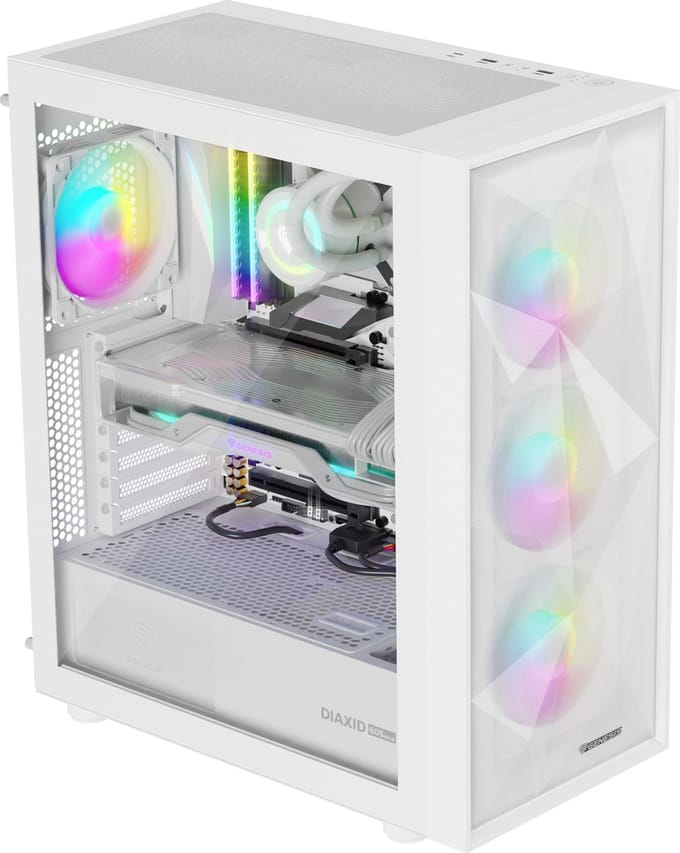 Genesis Diaxid 605 ARGB Wit - Midtowermodel ATX, Micro-ATX - 3x 2.5", 2x 3.5" - Gehard glas - Wit
