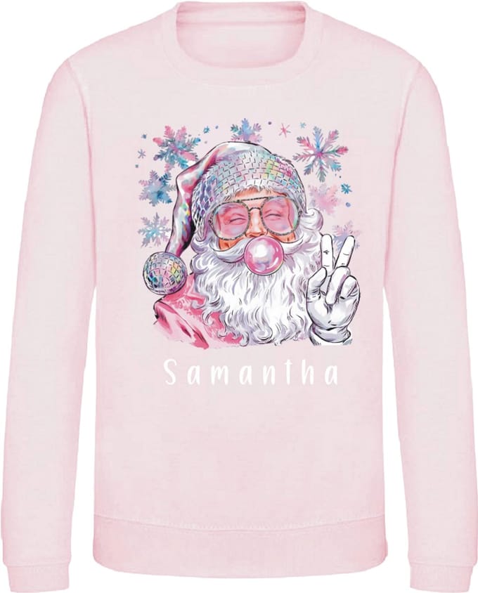 Kersttrui voor dames pink disco santa met naam-Maat M