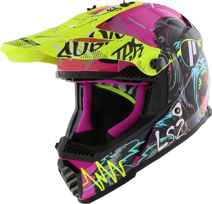 LS2 MX437 Fast II Mini Gorilla Paars 06 Kids Crosshelm - Maat S - Helm