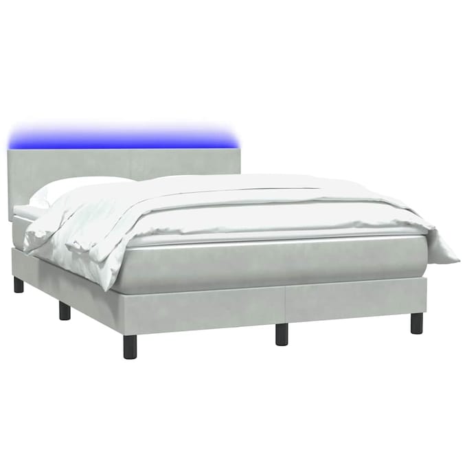 vidaXL - Boxspring - met - matras - en - LED - fluweel - lichtgrijs - 160x220 - cm