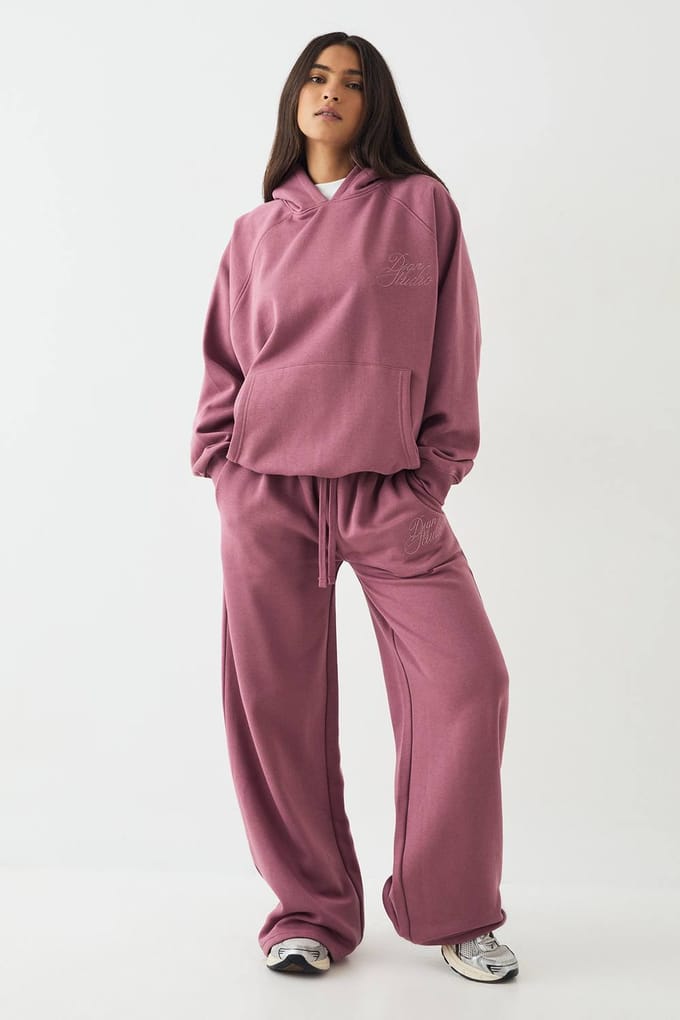 Dames DSGN Studio Script Geborduurd Rechte Pijp Jogger | Roos | Maat: Small