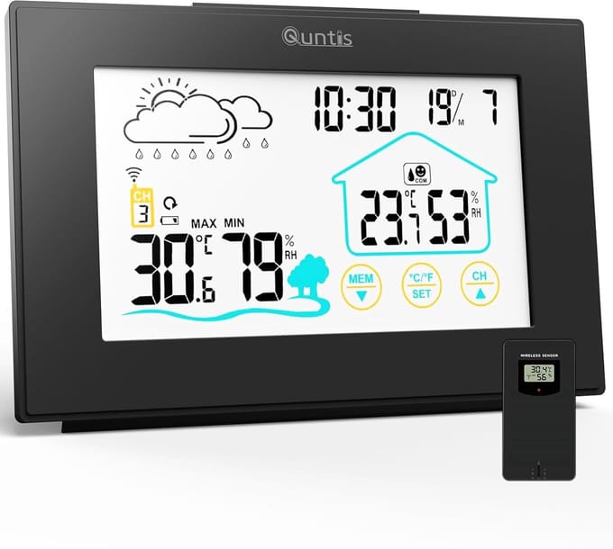 Weerstation met 5 inch LED-sensor, digitale thermometer en hygrometer voor binnen en buiten