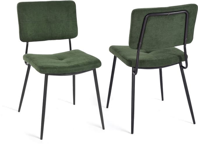 Meubles Cosy Set van 2 eetkamerstoelen - industriële met stof – Groen