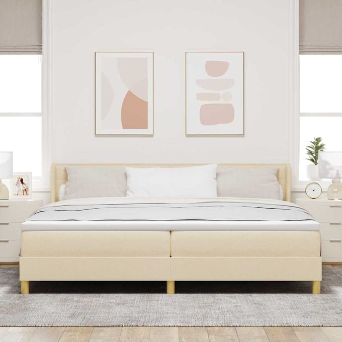 vidaXL - Boxspring - bed - met - matras - met - hoofdeinde - Crème - 200 - x - 200 - cm - Stof