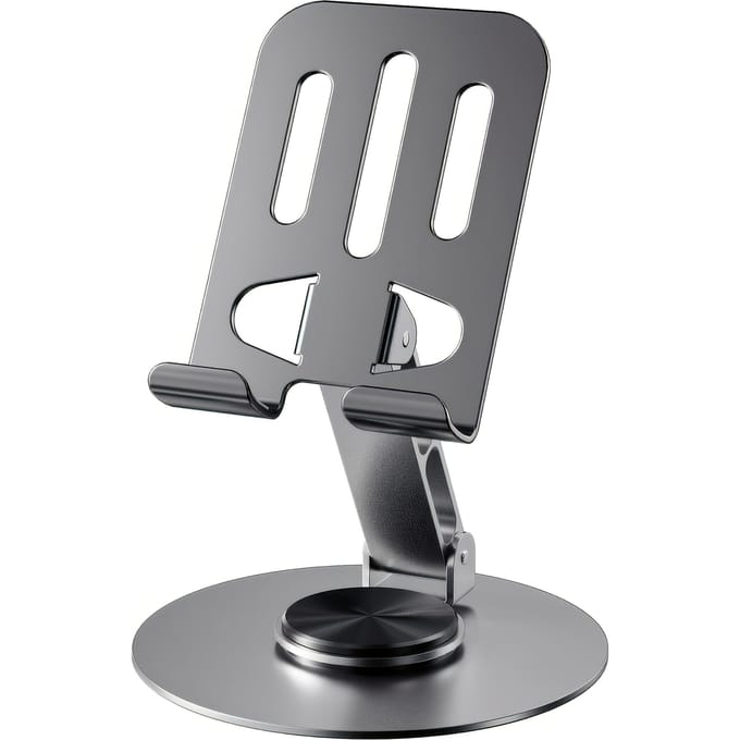 360-Graden Roterende Metalen Telefoon- en Tablethouder, Compatibiliteit, Antislip Basis, Metaal, Universele Compatibiliteit grijs